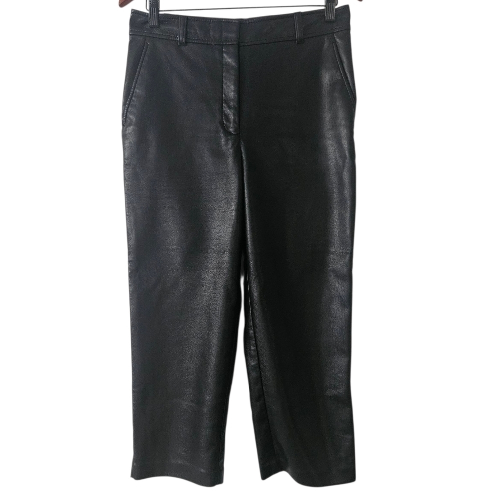 Babaton Black Command Cropped Vegan Leather Pant Size 8